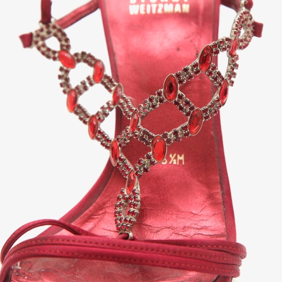 STUART WEITZMAN Sandals Red Satin Glass Heels Strappy 6.5M - Picture 5 of 10